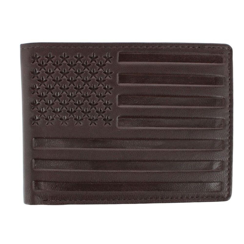 CTM Men's Leather American Flag Embossed Bifold Wallet